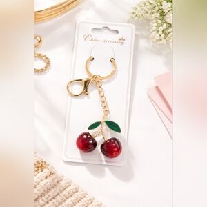 Cherry Charm Keychain – Gold-Tone Bag Accessory, Trendy Cute Luxe